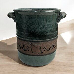 Earthworks Pottery Vermont Green Glaze Speckled Matte Stoneware Crock Signed